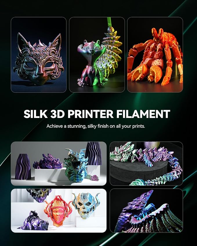 SUNLU Silk Quadruple Color PLA Filament, Silk PLA 3D Printer Filament 1.75mm, Neatly Wound Shiny Silk 3D Printer Filament 1.75±0.02mm, 1KG Spool (2.2lbs), Silk Four Color (Blue Purple Orange Yellow)