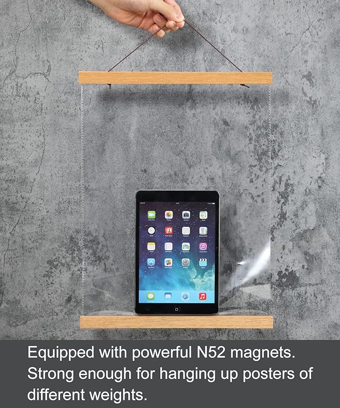 FALAMON Magnetic Poster Hanger Frame, 50x60 50x40 50x32 Teak Wood Magnet Poster Frame for Posters, Prints, Photos, Pictures, Maps, Scrolls, and Canvas Artwork