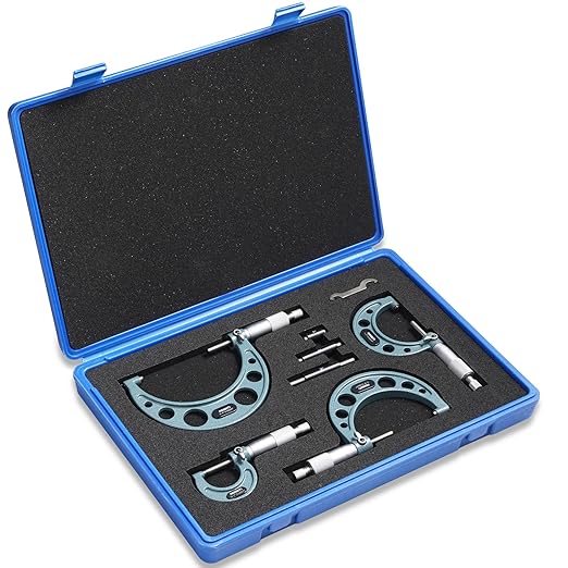 REXBETI 4Pcs Outside Micrometer Set, 0-4" Machinist Micrometer, Ultra-Precision Carbide Tipped Measuring Tool Set, 0.001" Graduation, +/-0.0001" Accuracy, Protective Case
