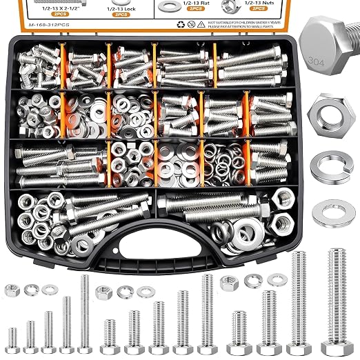 798Pcs Nut Washer Assortment Kit 1/4-20~1/2-13 | Heavy Duty, Organized Storage Case, Multiple Size Range, Nuts & Washers Included, 15-Compartment Box