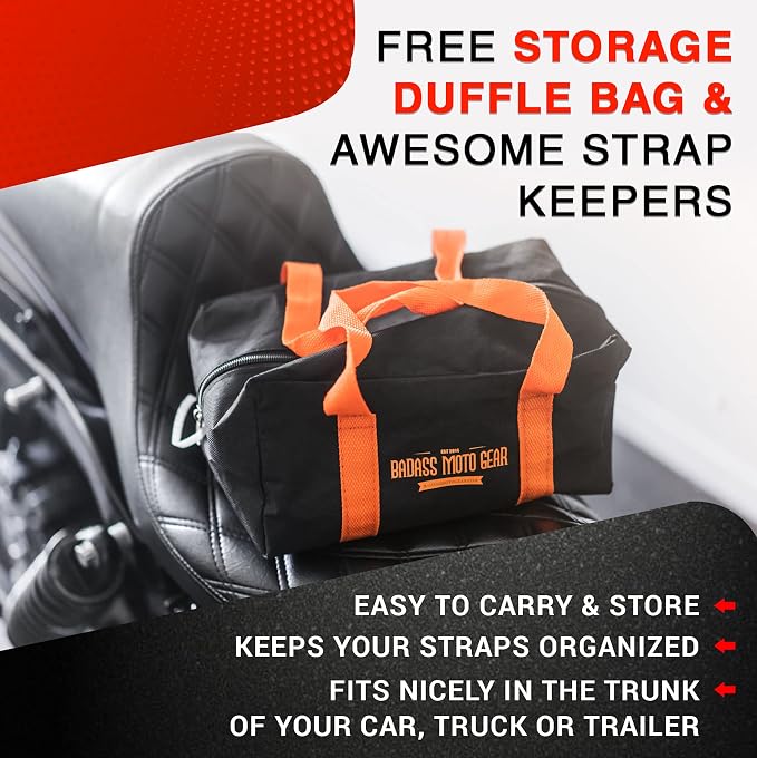 Badass Moto Ratchet Straps Tie Down, 1.5 in X 10 Ft, 3300Lb Break Strength. 4 pk.