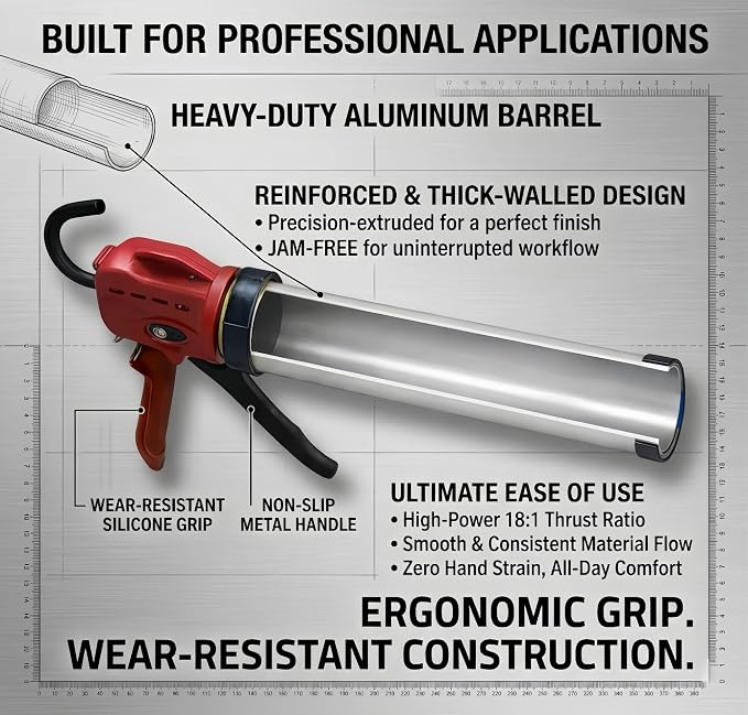 20 oz Sausage Caulk Gun | One-Touch Drip-Free, 18:1 High-Thrust Round Rod Pro Sealant Gun, Effortless Professional Design with Crack-Resistant Plunger