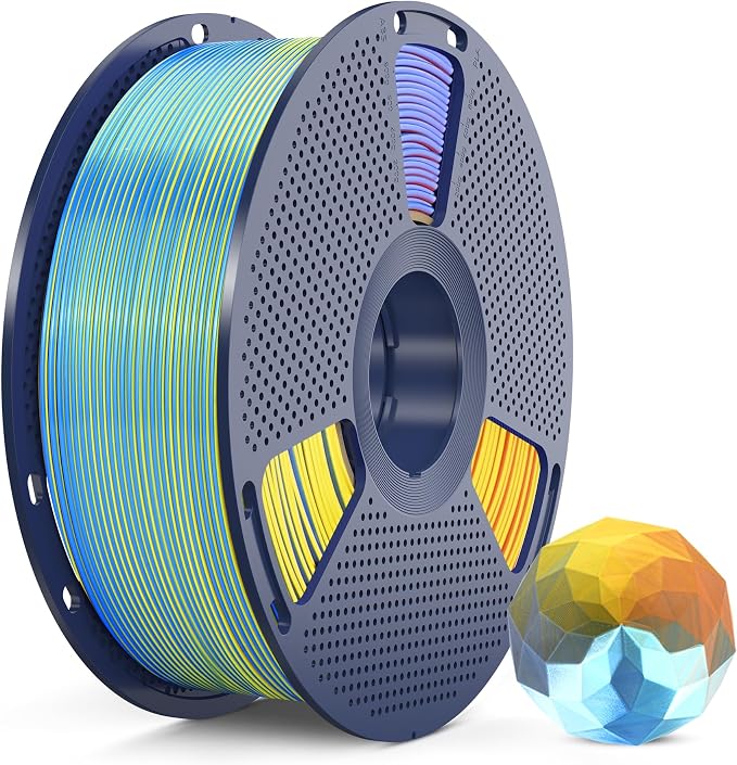 SUNLU PLA+ Silk Filament, Four-Color 3D Printer Filament 1.75mm, Dimensional Accuracy +/- 0.02mm, 1KG Spool(2.2 lbs), Silk Quadruple Color(Blue Purple Orange Yellow)