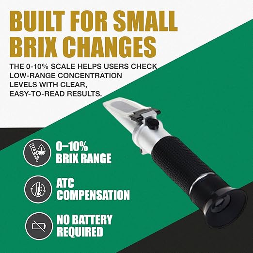 ADE Advanced Optics RHB-10ATC-1 0-10% ATC Brix Refractometer | Handheld Brix Meter for Maple Sap, Syrup Testing, CNC Coolant and Cutting Fluid Measurement with Aluminum Body, Pipette Included Set Kit