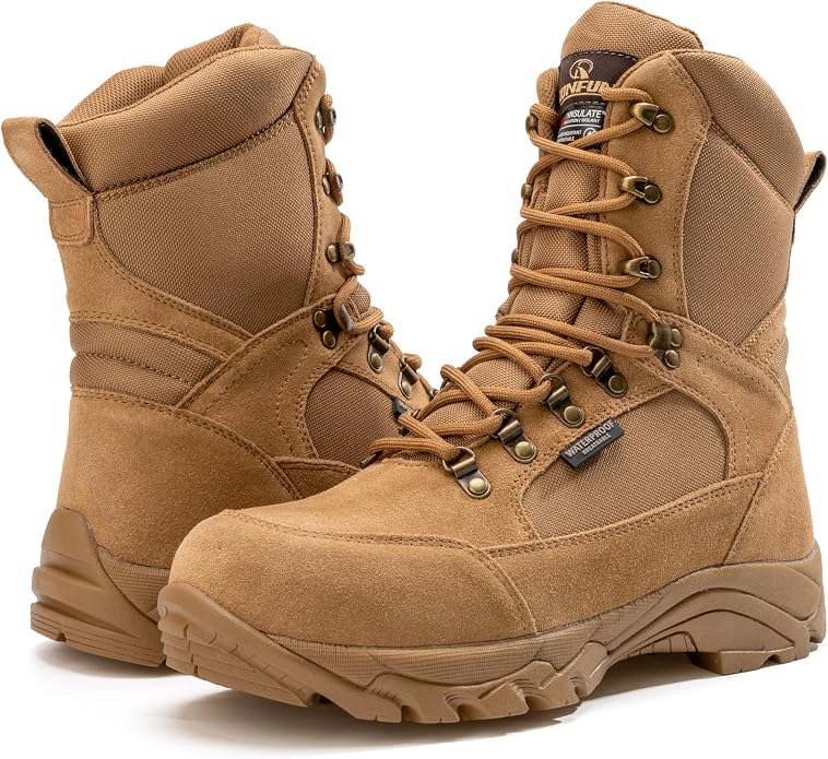 Men's Waterproof Military Tactical Work Boots with Steel Shank, 8" Insulated Leather Hunting Boot