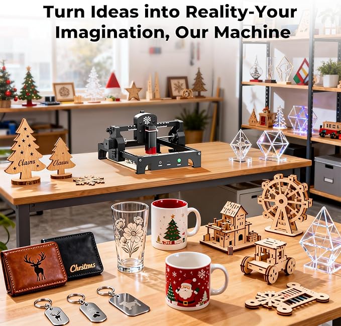ACMER S1 Laser Engraver 6000mW, Compact Desktop Engraving & Cutting Machine for DIY Crafts, Small Business & Makers, 130x130mm Work Area, 0.04mm Detail Engraving for Wood, Acrylic