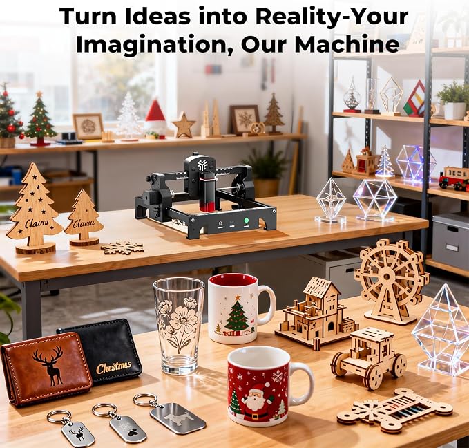 ACMER S1 Laser Engraver 3500mW, Compact Desktop Engraving & Cutting Machine for DIY Crafts, Small Business & Makers, 130x130mm Work Area, 0.04mm Detail Engraving for Wood, Acrylic