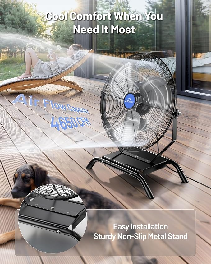 iLiving 20" Wall Mounted/Floor Stand Variable Speed Indoor/Outdoor Fan, Industrial grade for Patio, Greenhouse, Garage, Workshop, and Loading Dock, 4650 CFM, Black