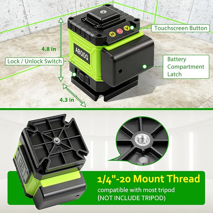 Laser Level - Laser Level 360 Self Leveling, 2D Lazer Leveler Tool Green Cross Line Laser Level for Picture Hanging, Ground Leveling, Measuring, Construction