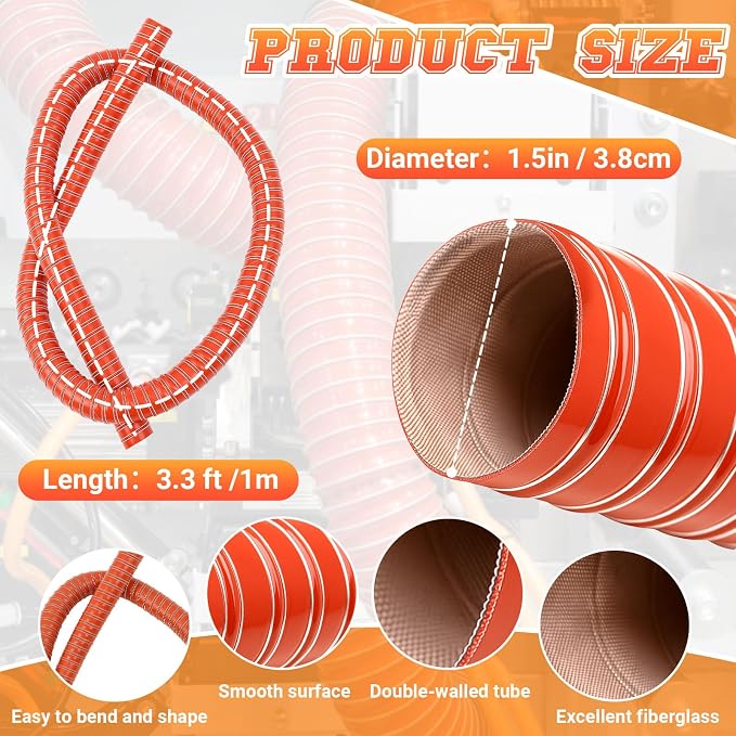 Pangda 1.5" x 3.3ft Air Duct Hose Cooling Air Ducting, Silicone Flexible Brake Induction Intake Pipe High Heat Brake Exhaust Hose for Dryer System(Red)
