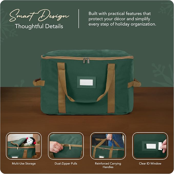 Covermates Keepsakes Treasurekeeper Storage Bag - Carrying Handles, ID Window - Holiday Storage, Green