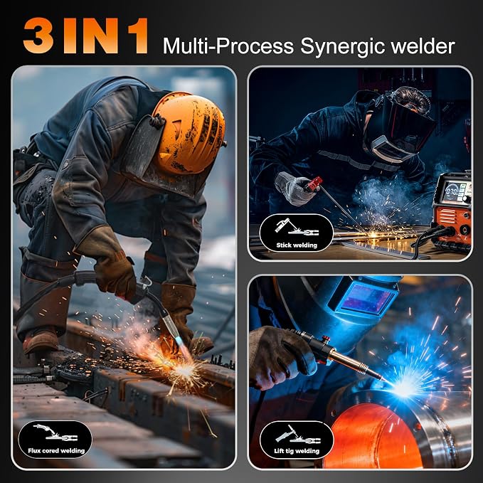 130A MIG Welder 110V, Flux Core Welder with Digital Display, 3-in-1 Gasless MIG/Lift TIG/Stick Welding Machine, IGBT Inverter Portable Mini Welder for Home DIY, with Gloves & Mask
