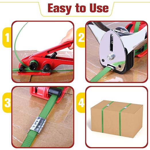 MYFAMIREA Heavy Duty Banding Strapping Kit with Tensioner Tool, 1/2"x 3500FT Green Polypropylene Plastic Packaging Strapping, 300 Metal Seals, Sealer Tool for Pallets, Logistics, Warehouse (Red)