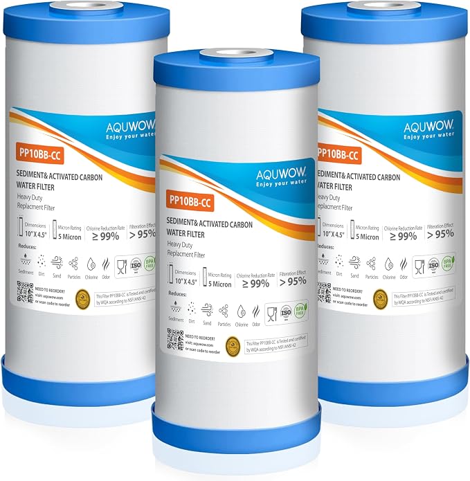PP10BB-CC 5 Micron 4.5" x 10" Water Filter Set – Polypropylene Replacement Cartridges for Whole House Systems, Big Blue Compatible Filters (3, 10 x 4.5)