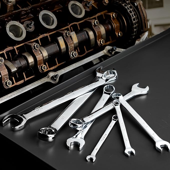 DURATECH 9/16" Combination Wrench, SAE, CR-V Constructed with Mirror Polish, 12-Point, 15-Degree Offset