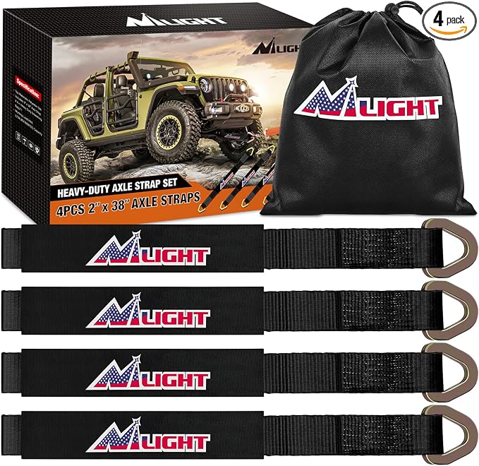Nilight Axle Tie Down Straps 2" x 38" with D-Rings and Protective Sleeve 11,127 LBS Break Strength – Car Hauler Tie-Downs for Engine Hoist Truck Trailer & UTV 4Pack (Black)