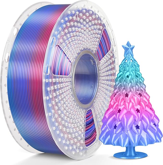 SUNLU Silk Rainbow PLA Filament, Multicolor Silk 3D Printer Filament 1.75mm +/- 0.02mm, Fast Color Change Each 8 Meters, 330 Meters, 1kg/2.2lbs, Silk Rainbow Filament(Blue-Purple-Magenta)