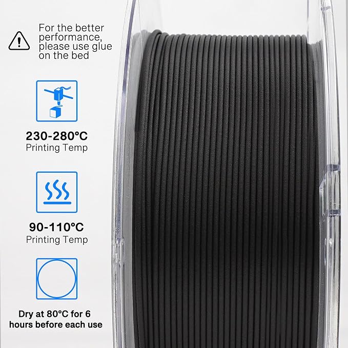 yxpolyer Nylon Carbon Fiber Filament PA12-CF 3D Printing Filament 500g with AMS-Compatible PC Heat-Resistant Spool