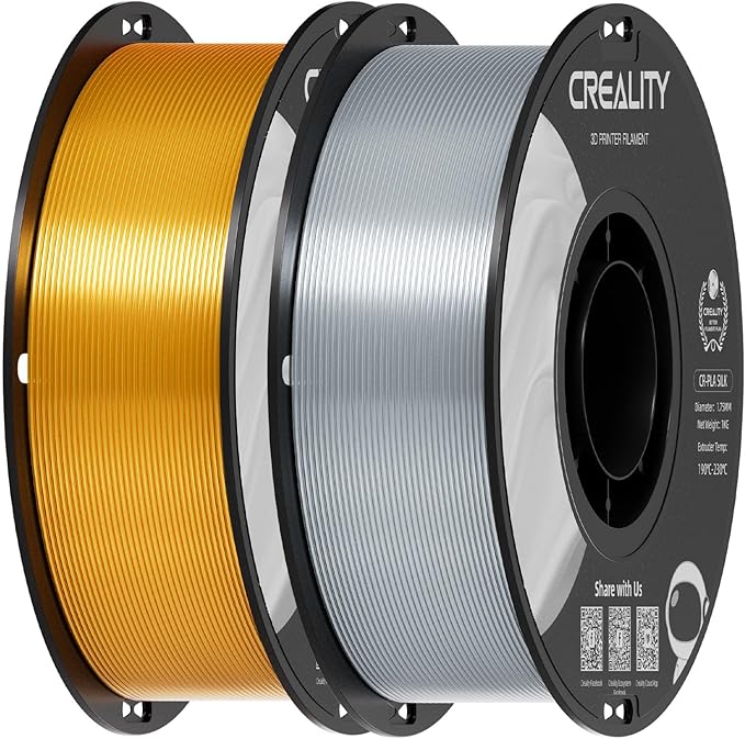 Creality Silk PLA Filament 1.75mm Gold&Sliver, Shiny Metallic 3D Printer Filament 1Kg Spool, Dimensional Accuracy +/- 0.02mm, Compatible with Most FDM 3D Printers(Gold)