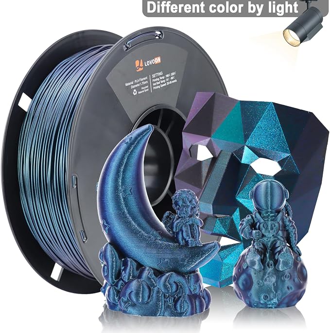 LOVOON 3D PLA Filament 1.75mm Sparkle Glitter, Burnt Titanium 3D Printer Filament, Sparkle in Sunlight Filament, Subtle Glitter Color Change, Galaxy Blue(Light Blue), 1KG(2.2lbs)/Spool