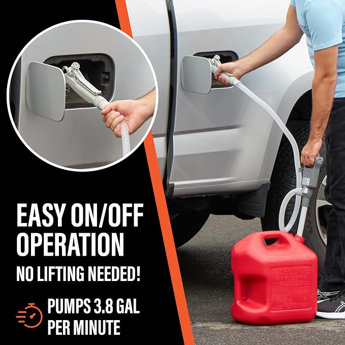 DEWAY Automatic Fuel Transfer Pump with Nozzle for Quick Flow Control & Stop, Powerful A Battery Powered with USB-C, 51 Inch Extra Long Hose Fits All Size Cans, Portable Pump Transfers - 3.8 Gal/Min