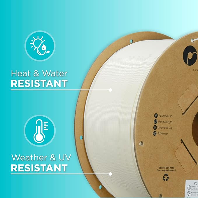 Polymaker ASA Filament 1.75mm Natural, 3kg ASA 3D Printing Filament, Heat & Weather Resistant - ASA 3D Printer Filament Perfect for Printing Outdoor Functional Parts