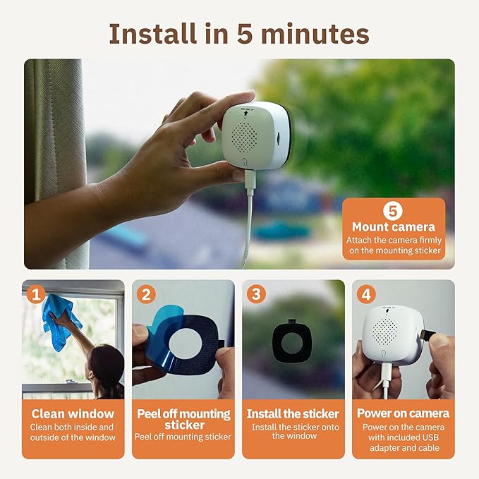 Girafit 5MP 3K Window Camera, 2.4GHz & 5GHz WiFi Indoor Security Camera for Home, ChroMax AI Color Night Vision, Person & Motion Detection, 24/7 Recording, Easy & Quick Install