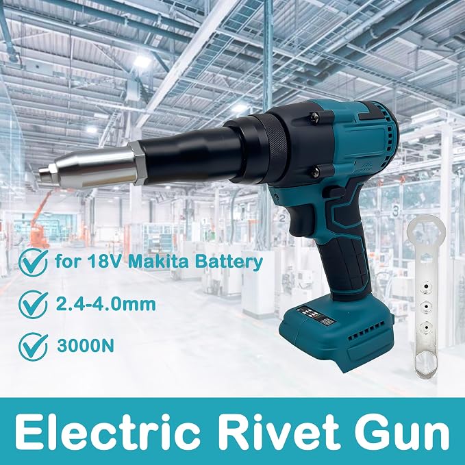 Cordless Rivet Gun 21V with 2 Batteries, Brushless Electric Rivet Gun Kit, Heavy Duty Pop Rivet Tool for Stainless Steel & Aluminum, 3/32" 1/8" 5/32"