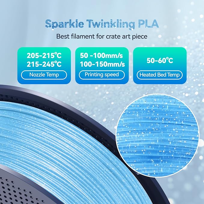 SUNLU Shiny Sparkle PLA Filament 1.75mm, Galaxy Glitter 3D Printing Filament, Dimensional Accuracy +/- 0.02mm, 1kg Spool, Works with Most FDM Printers, Twinkling Black