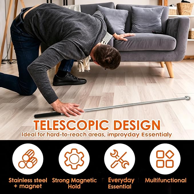 8Pcs Telescoping Magnetic Pickup Tool 1.5LB 3LB 10LB 15LB Extendable Magnet Stick Set Grabber Tools Stainless Steel Portable Bolt Screws Reacher Magnetic Nail Picker for Men Husband Birthday Christmas