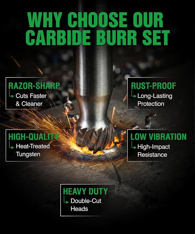 Carbide Burr SD-1 6.35mm (1/4") Shank – 1 Pc Double Cut Die Grinder Bits for Milling, Carving, Engraving, Deburring, Drilling, Hard Wood and Metals – Tungsten Carbide Drill Bit Set for Rotary Tools