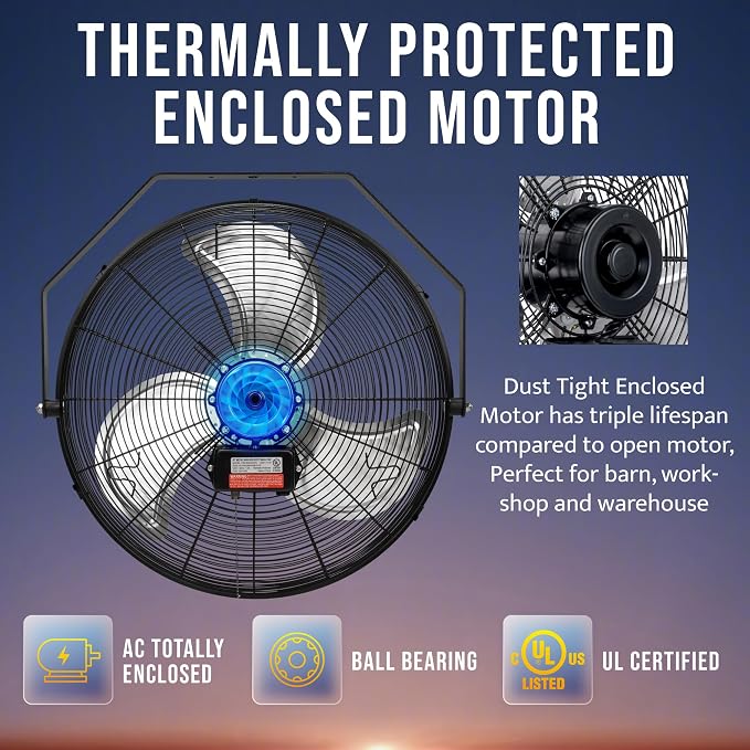 Tornado - 20 Inch High Velocity Industrial Wall Fan - 4750 CFM - 3 Speed - 6 FT Cord - Industrial, Commercial, Residential Use - UL Safety Listed