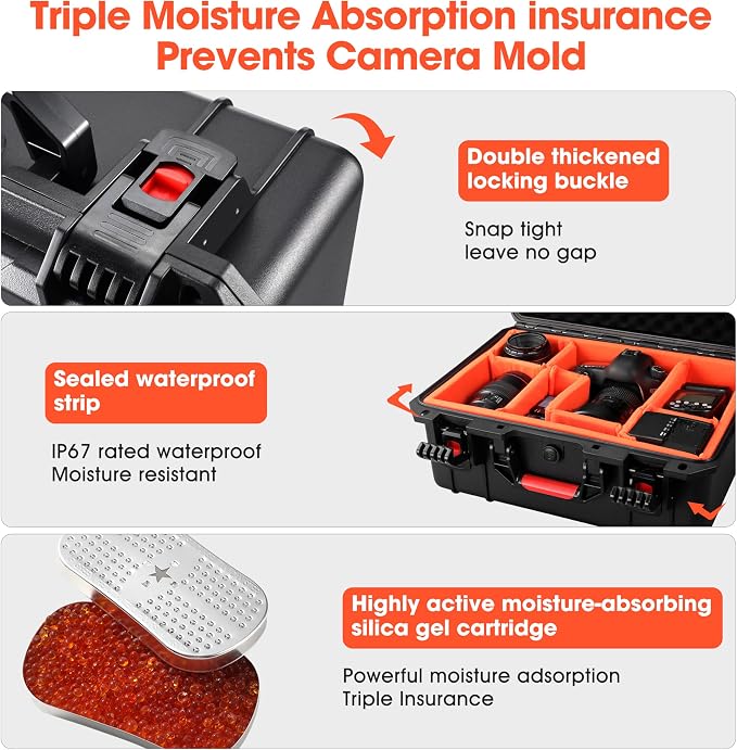 Camera Hard Case DSLR SLR Lens Waterproof Travel Weatherproof Cases | Large Carrying Protection Dividers For DJI Mavic/Air/Mini Drones for Sony FE 400-800mm For Gopro (Only Case) 16.2x12.8x7inch