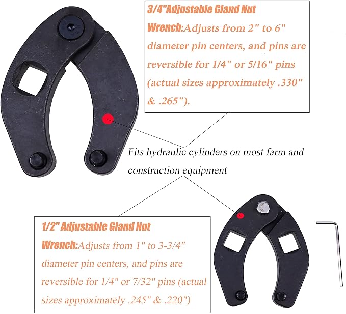 JEENDA Hydraulic Cylinder 3/4" and 1/2" Adjustable Gland Nut Wrench, 8PCS Install Tool Set, 3PCS Piston Rod Seal U-cup Installation Tool Kit Set Universal J05321 Hydraulic Cylinder Tools