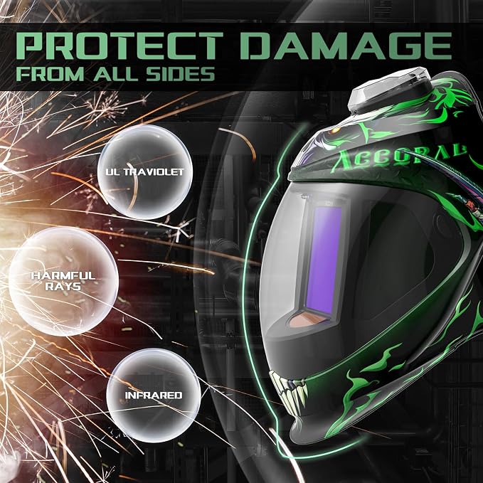 Panoramic View Auto Darkening Welding Helmet with Light, True Color Solar Powered Welding Hood, 4 Arc Sensor Wide Shade for TIG, MIG, ARC, Cut, Grinding & Welding Helmet Headgear Head Band