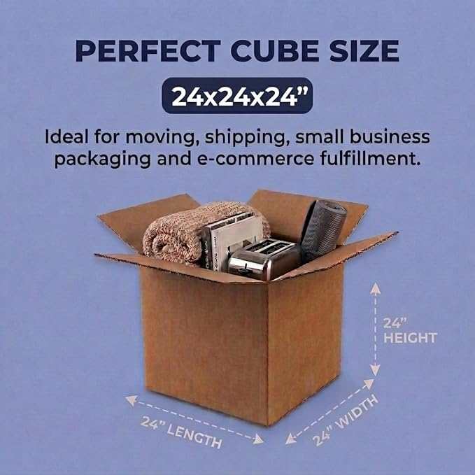 BOX USA Cube Shipping Boxes 24"L x 24"W x 24"H (10-Pack) - X-Large Corrugated Cardboard Packaging Boxes for Shipping, Packing, Moving, and Storage at Home, Office, or Business