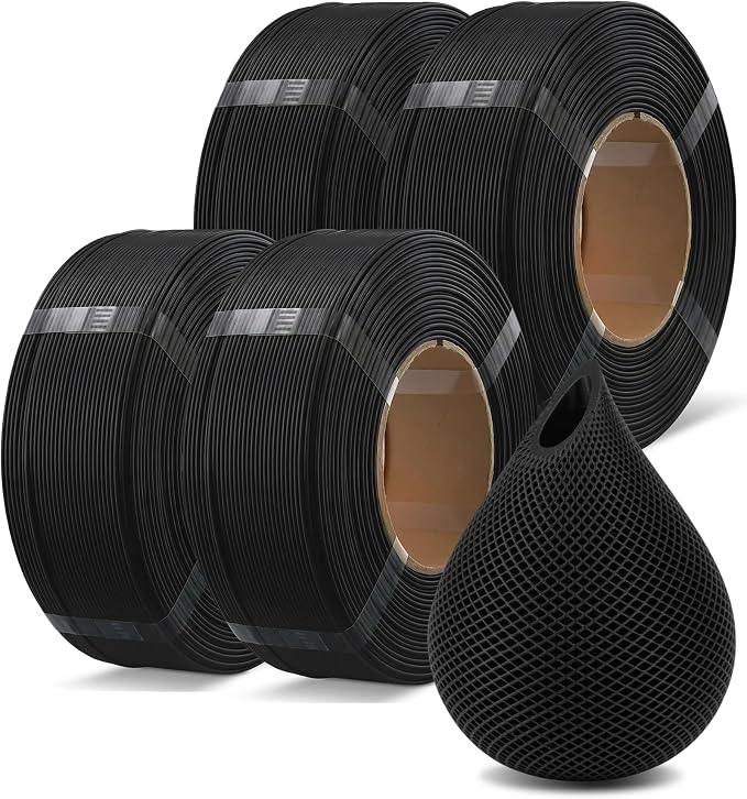OVERTURE 4KG Bundle High Speed PLA Filament Refill 1.75mm 3D Printer Filament, 4 Pack 1kg (2.2lb) Refilament for Bambu Lab Reusable Spool, Fit Most FDM 3D Printers (Black*4)