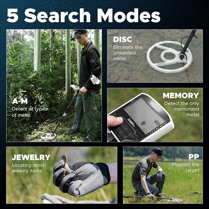 Metal Detector for Adults, 5 Professional Mode with Higher Accuracy 10” Waterproof Coil for Gold Detecting