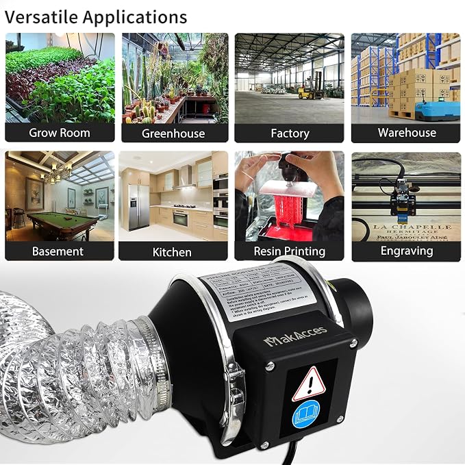 3 Inch Inline Duct Fan with Variable Speed Controller & Pipe,Efficiency Smoke Odor Extraction, Upgrade Motor,Low Noise Ventilation Exhaust Fan for 3D Printers,Laser Engravers,Resin Printers,Grow Tents