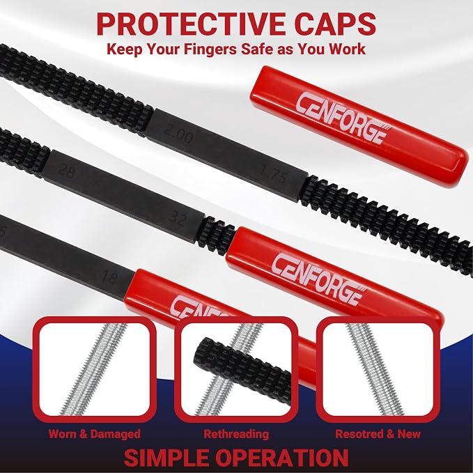 49PCs Thread Chaser Set, Metric & SAE Rethreading Tool Kit with 22 Taps, 24 Dies, 3 Thread Files - Universal Bolt Restorer in UNC UNF Metric Sizes for Automotive (Includes Portable Case)