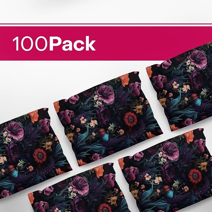 Package Mint 10x13 Poly Mailers - 100 Pack Dark Floral Design Poly Mailer Shipping Bags - Waterproof, Tear-Resistant, Self-Sealing Adhesive Mailing Bags for Clothes and Accessories