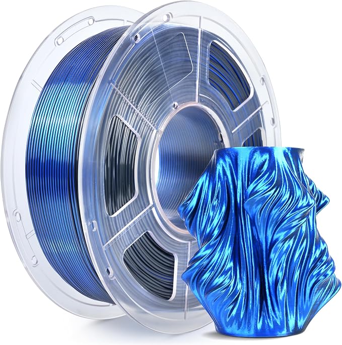 SUNLU Silk Dual Color Pla Filament, Silk PLA 3D Printer Filament 1.75mm, Shiny Silk Texture, Dimensional Accuracy +/- 0.02mm, 1KG Spool (2.2 lbs), PLA Silk Dual Color (Black Blue)