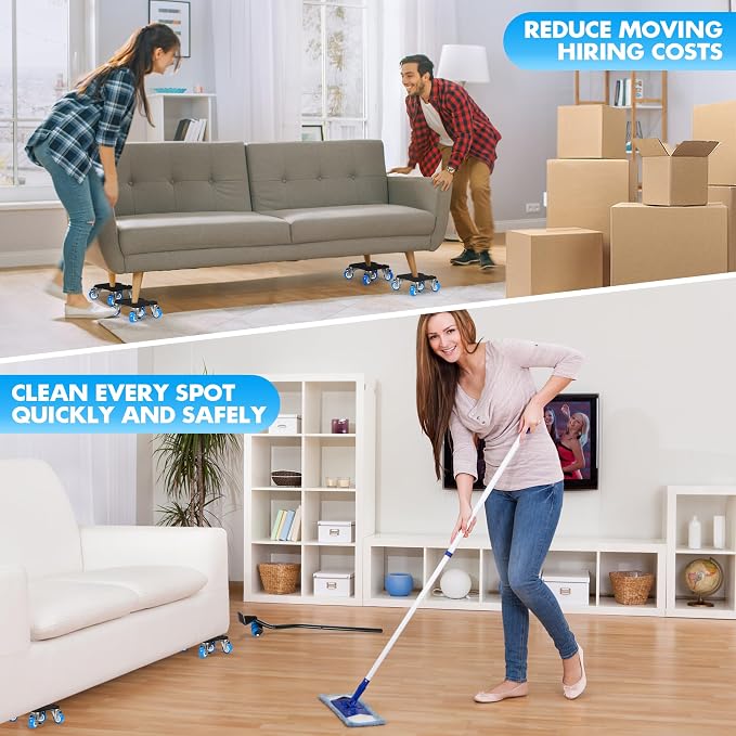 Heavy Duty Furniture Moving Tool Set, Supports up to 2000 Pounds, 5 Wheel Metal Furniture Mover, Furniture Dolly, Appliance Furniture Sliders with Wheels, Furniture Lifter Tool (Blue, 6.5" x6.5")