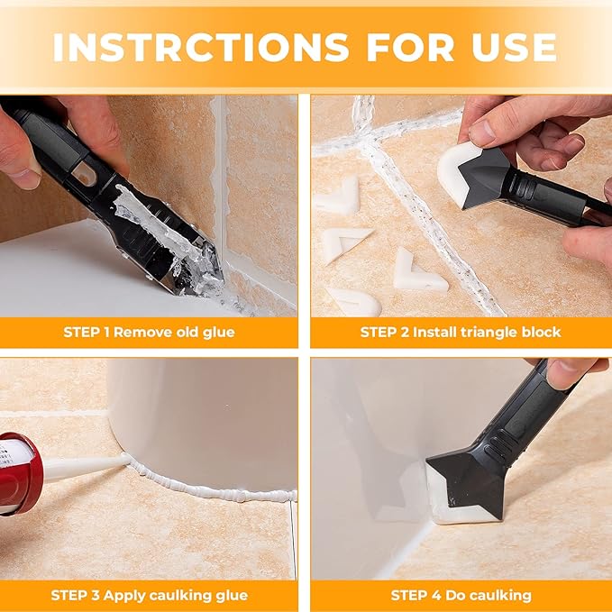 Saker Contour Gauge (10 Inch) Profile Tool with Adjustable Lock with Saker Silicone Caulking Tools-3 in 1 Sealant Finishing Tool