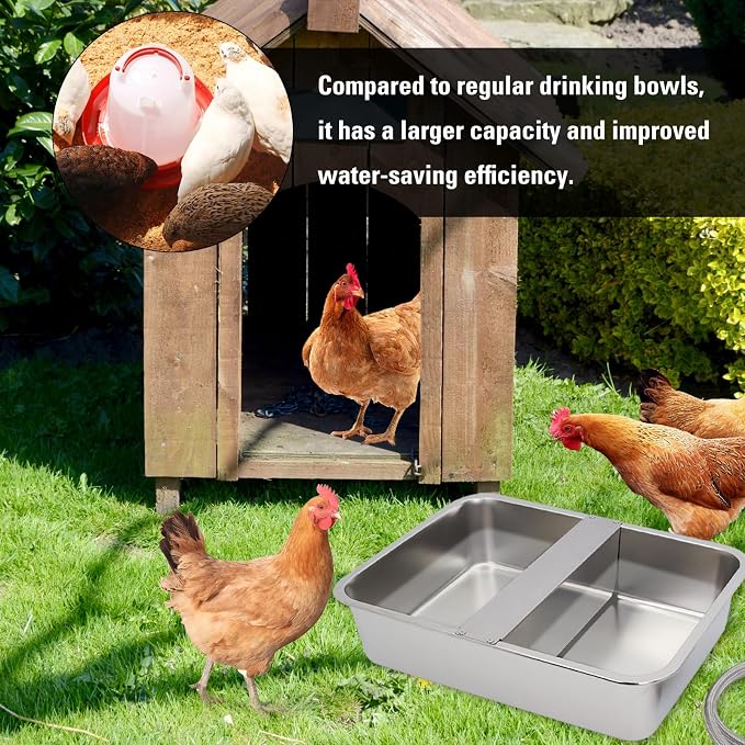 4 Gal Automatic Dog Water Bowl, Stainless Steel Auto Fill Livestock Waterer | Includes Hose & Float Valve. Fits 3/4" GHT. Rust-Proof. 2 Drinking Zones for Dog &Chicken Indoor & Outdoor Use