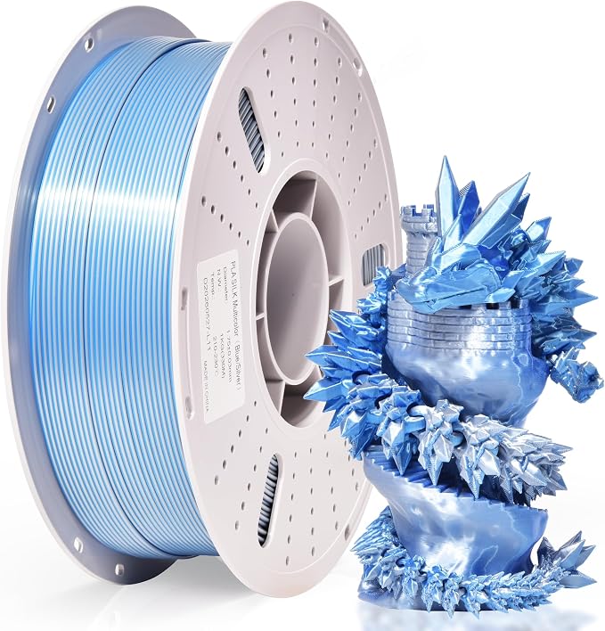 PINBALL Silk PLA 3D Printer Filament 1.75mm Shiny Silk Dual Color Filament 3D Printing PLA Filament Dimensional Accuracy +/- 0.02mm 1 KG Silk Dual Color Blue-Silver