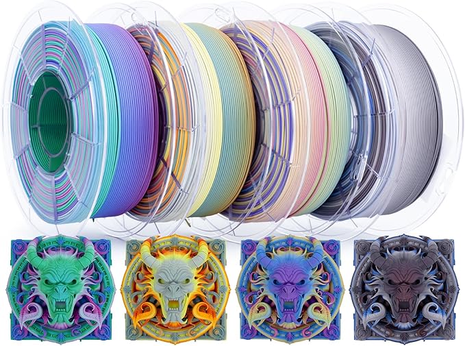 ZIRO Matte Fast Color Change PLA Bundle, 1.75mm Color Gradient Filament 4 Packs, No-Shine Rainbow PLA Filaments, Fit Most 3D Printers and Pen, 2.2lbs X 4 Spool