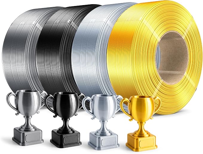 SUNLU Silk PLA Plus Filament Refill 1.75mm, 4 Packs, 4KG | Smooth Silky Surface, Silk Filament Bundle, No Spool, Compatible with Bambu Lab 3D Printers, Light Gold+Silver+Black+Grey