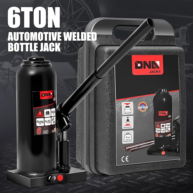 DNA Motoring 6 tons / 13228 lbs Lifting Automotive Welded Hydraulic Bottle Jack for Repair Vehicle, Pickup, Truck, w/Manual Handle, Black, TOOLS-00357