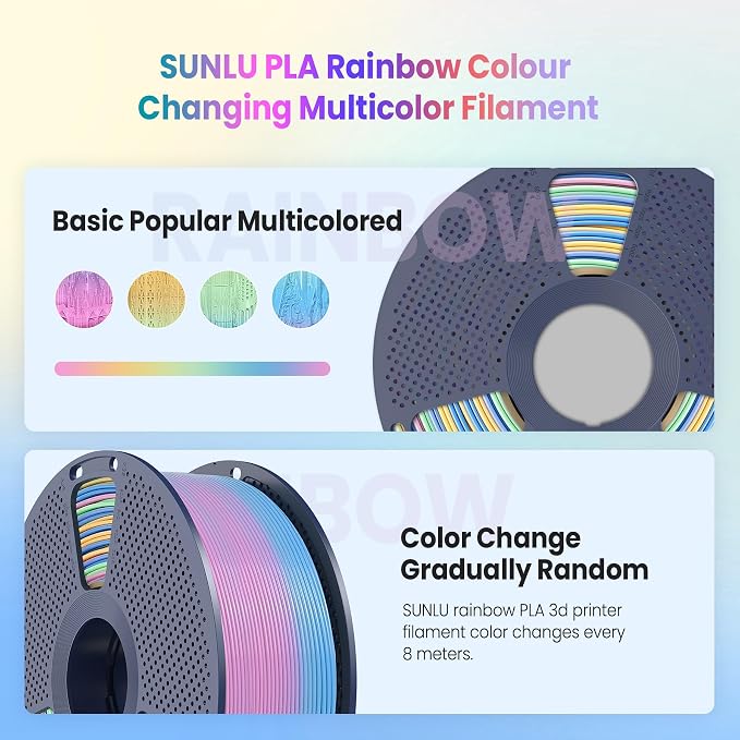SUNLU Rainbow PLA Filament 1.75mm, Multicolor Gradient 3D Printer Filament, Neatly Wound 3D Printing Filament, Dimensional Accuracy +/-0.02mm, 1KG Spool(2.2 lbs), Rainbow PLA 04